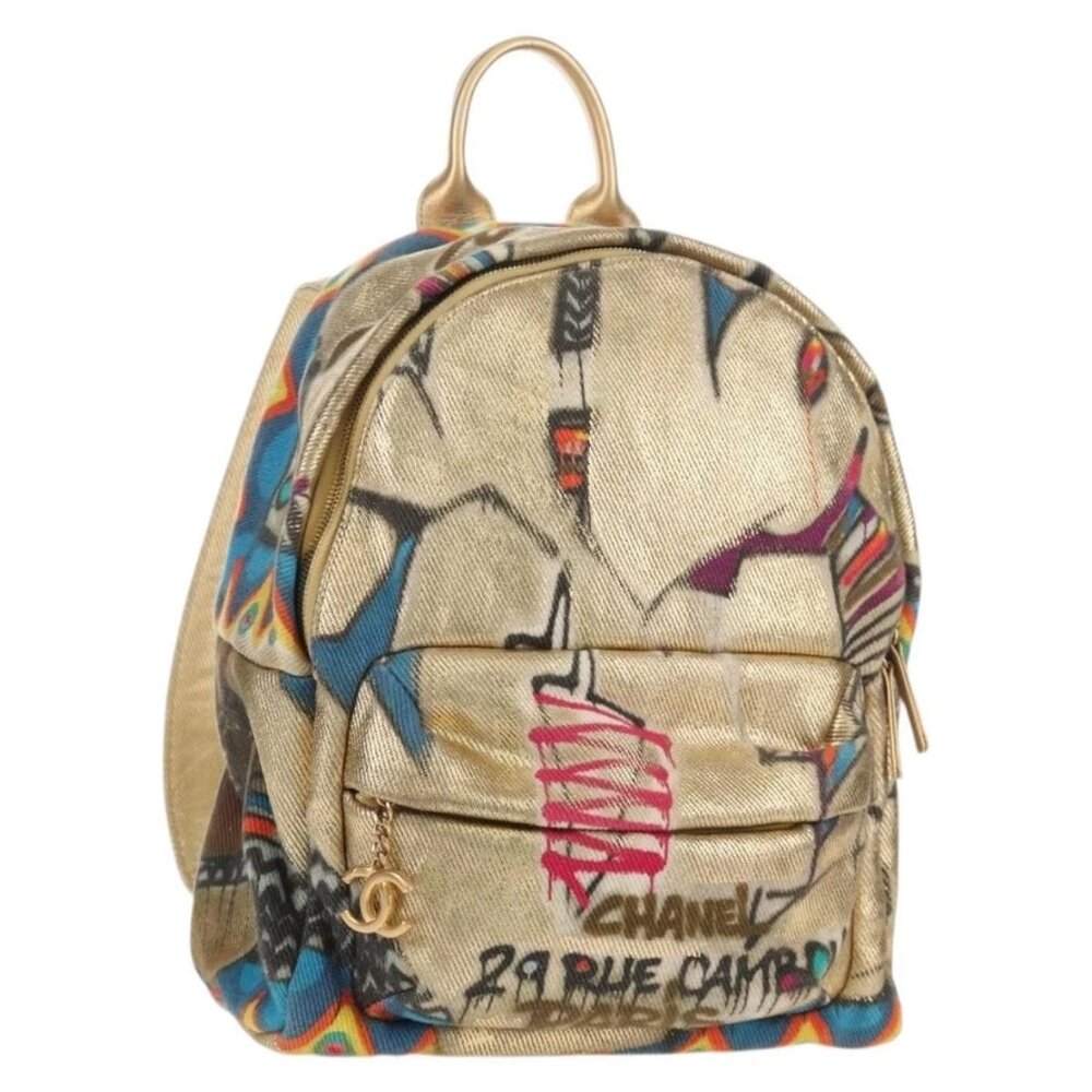 CHANEL Graffiti Backpack Canvas Gold CC Auth